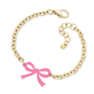 Light Pink Bow Split Bracelet #ACB-ABGD-SBOW-LTPK - Charm/Dangle Bracelet