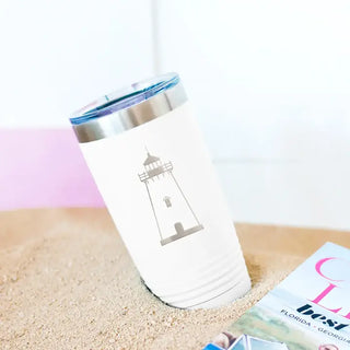 Lighthouse Tumbler Insulated Coastal Cup Nautical Beach Lover Gift #TWB12-NAVY-LIGHTH - Insulated Mug/Tumbler