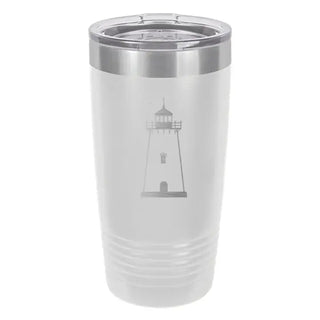 Lighthouse Tumbler Insulated Coastal Cup Nautical Beach Lover Gift #TWB12-NAVY-LIGHTH - White 20oz. - Insulated