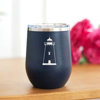 Lighthouse Tumbler Insulated Coastal Cup Nautical Beach Lover Gift #TWB12-NAVY-LIGHTH - Insulated Mug/Tumbler