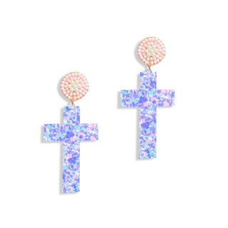 Lilac Cross Earrings Christian Jewelry Faith Gift Spring Earrings #ACE-6071-CROSS-PURC - Dangle Earrings