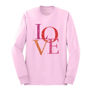 Love Long Sleeve Shirt Cute Heart Graphic Tee for Women #HPLS-LOVE23 - Light Pink / Small - Screen Printed T-Shirt