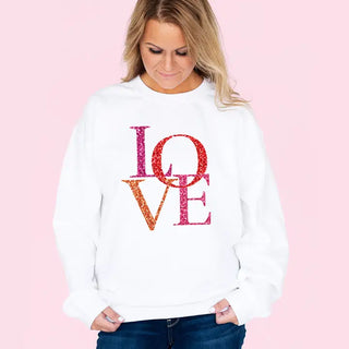 Love Sweatshirt Cute Heart Graphic Cozy Everyday Valentine’s Pullover #HPSW-WHT-LOVE24 - Graphic Sweatshirt - Women’s