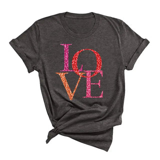 Love T Shirt Heart Graphic Valentine’s Day Cute Everyday Tee #HPTS-LOVE24 - Dark Grey / Small - Screen Printed T-Shirt