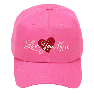 Love You More Embroidered Cotton Baseball Cap with Heart Adjustable Hat #M190-LMORE - Pink - Baseball Cap - Women’s