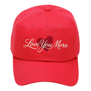 Love You More Embroidered Cotton Baseball Cap with Heart Adjustable Hat #M190-LMORE - Red - Baseball Cap - Women’s