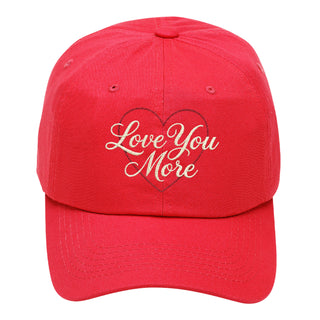 Love You More Hat Embroidered Cotton Baseball Cap with Large Open Heart #M190-LMORE2 - Red - Baseball Cap - Women’s