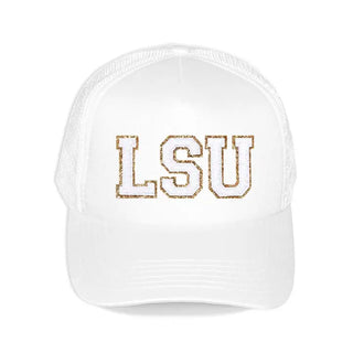 LSU Varsity Patch Trucker Hat Purple Gold Mesh Game Day Cap #HP197-BLK-PBLKLSU - White/Creme - Trucker Hat - Women’s