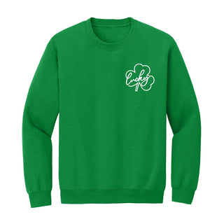 Lucky Shamrock Sweatshirt Cute St Patricks Day Cozy Pullover #HPSW-KGRN-MDLUCK23 - Small - Graphic Sweatshirt - Women’s