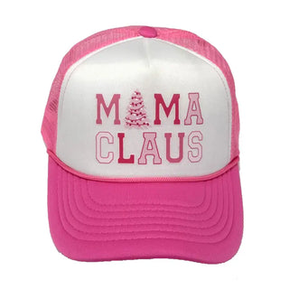 Mama Claus White Trucker Hat Christmas Mesh Cap for Moms #L197-SMMAC24 - Neon Pink - Trucker Hat - Women’s
