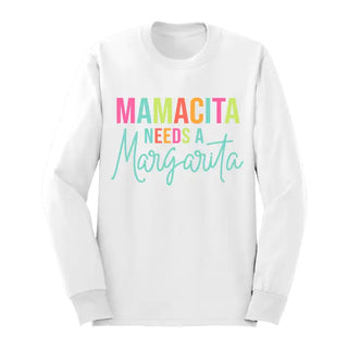 Mamacita Long Sleeve Shirt Cute Trendy Graphic Tee for Women #HPLS-MARG23 - White / Small - Screen Printed T-Shirt