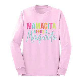 Mamacita Long Sleeve Shirt Cute Trendy Graphic Tee for Women #HPLS-MARG23 - Light Pink / Small - Screen Printed T-Shirt