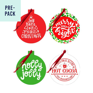 Merry & Bright Ornament 4 pc Set #SO-RD4-GR22 - Ornament