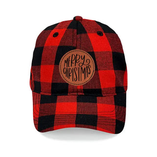 Merry Christmas Red Buffalo Check Cap Holiday Baseball Hat #L190-RDCHK-P302-MC - Baseball Cap - Women’s