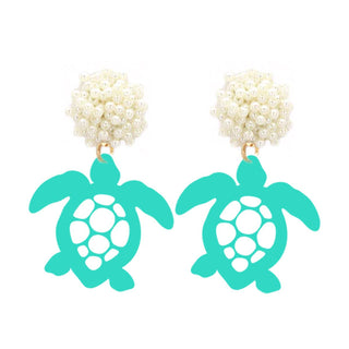 Mint Acrylic Turtle Earrings #ACE-491PRL-TUR-MINT - Dangle Earrings
