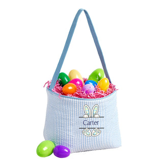 Mint Bunny Feet - Blue Striped Seersucker Bucket Tote #M955SSU-P-MINTFEET - Tote Bag - Kids