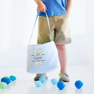 Mint Bunny Feet - Blue Striped Seersucker Bucket Tote #M955SSU-P-MINTFEET - Tote Bag - Kids