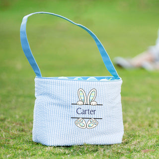Mint Bunny Feet - Blue Striped Seersucker Bucket Tote #M955SSU-P-MINTFEET - Tote Bag - Kids