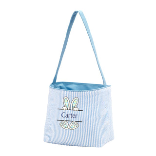 Mint Bunny Feet - Blue Striped Seersucker Bucket Tote #M955SSU-P-MINTFEET - Tote Bag - Kids