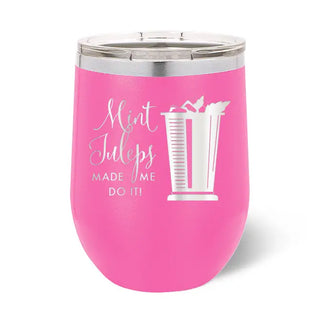 Mint Julep Tumbler Pink 12oz Insulated Cup Kentucky Derby Day Gift #TWB12-JULEP-PK - Insulated Mug/Tumbler