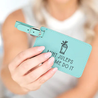 Mint Juleps Teal Vegan Leather Luggage Tag Southern Travel Gift #L802-TEAL-JULEP23 - Luggage Tag