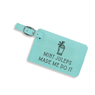 Mint Juleps Teal Vegan Leather Luggage Tag Southern Travel Gift #L802-TEAL-JULEP23 - Luggage Tag