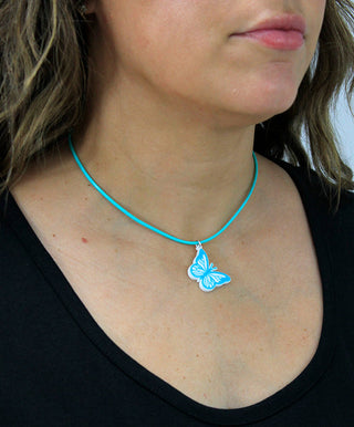 Mint Leatherette Choker Necklace with Butterfly #ACN2671MINT-BFLY - Pendant/Charm Necklace