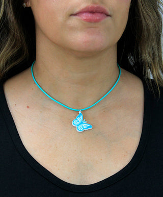 Mint Leatherette Choker Necklace with Butterfly #ACN2671MINT-BFLY - Pendant/Charm Necklace