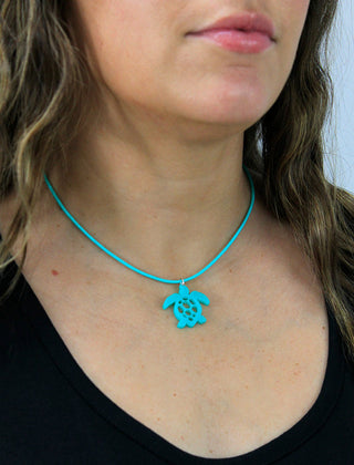 Mint Leatherette Choker Necklace with Turtle Charm #ACN2671MINT-TURTLE - Pendant/Charm Necklace