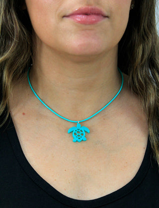 Mint Leatherette Choker Necklace with Turtle Charm #ACN2671MINT-TURTLE - Pendant/Charm Necklace
