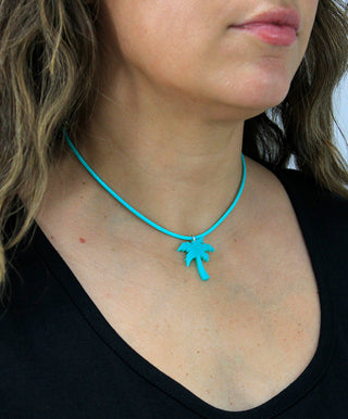 Mint Leatherette Choker with Palm Tree #ACN2671MINT-TREE - Pendant/Charm Necklace