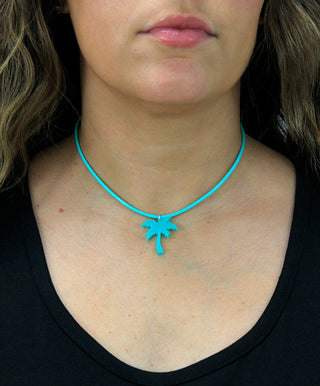 Mint Leatherette Choker with Palm Tree #ACN2671MINT-TREE - Pendant/Charm Necklace