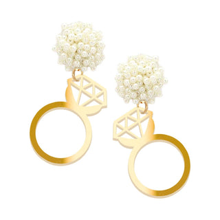 Mirror Gold Acrylic Ring Earrings #ACE-491PRL-RING-MRGD - Dangle Earrings