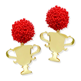 Mirrored Gold Acrylic Trophy Earrings #ACE-3620RD-TROPH-MRGD - Dangle Earrings