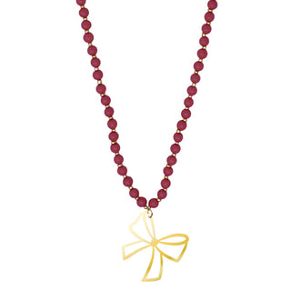 Mirrored Gold Bow Garnet Jennifer Necklace #ACN-GARW-BOW-MRGD - Pendant/Charm Necklace