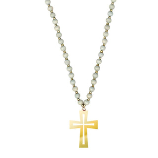 Mirrored Gold Cross Grey Jennifer Necklace #ACN-GRW-CROSS23-MRGD - Pendant/Charm Necklace