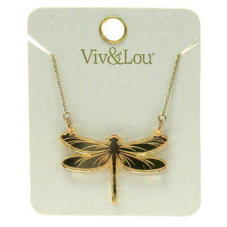 Mirrored Gold Dragonfly Necklace #ACN-MRGD-DRAGONFLY - Pendant/Charm Necklace