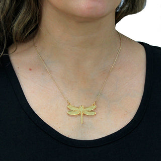 Mirrored Gold Dragonfly Necklace #ACN-MRGD-DRAGONFLY - Pendant/Charm Necklace