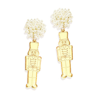 Mirrored Gold Nutcracker Christmas Statement Earrings Holiday #ACE-491PRL-NC-MRGD - Dangle Earrings