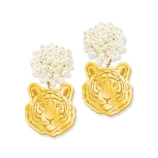 Mirrored Gold Tiger Earrings #ACE-491PRL-TIG-MRGD - Dangle Earrings