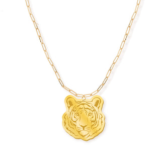 Mirrored Gold Tiger Rhonda Necklace #ACN-215GD-TIG-MRGD - Pendant/Charm Necklace