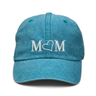 Mom Heart Embroidered Aqua Hat Mother’s Day Baseball Cap for Women #M190VL-MOM-AQ - Baseball Cap - Women’s