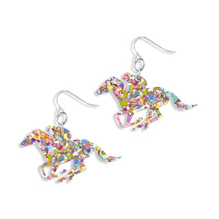 Multi Glitter Derby Earrings Horse Jockey Kentucky Race Day Jewelry #ACE-300SV-DERBY-MLTGLT - Dangle Earrings