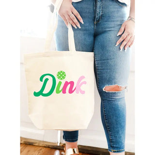 Multicolor Dink Pickleball Large Canvas Tote Cute Court Player Gift Bag #HPT2518-DINK - Tote Bag - Women’s