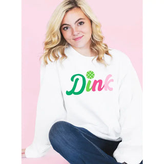Multicolor Dink Pickleball Sweatshirt Fun Pickleball Cozy Pullover #HPSW-WHT-DINK - Graphic Sweatshirt - Women’s