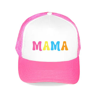 Multicolor Mama Trucker Hat Colorful Mesh Baseball Cap for Moms #M197VL-MLTMA - Neon Pink - Trucker Hat - Women’s