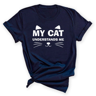 My Cat Understands Me Shirt Funny Cat Lover Graphic Tee Gift #HPTS43-MYCAT-W - Small / NAVY - Screen Printed T-Shirt