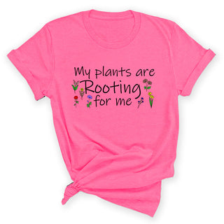 My Plants Are Rooting for Me Shirt Funny Plant Mom Graphic Tee #HPTS43-ROOTC - Small / Pink - Screen Printed T-Shirt