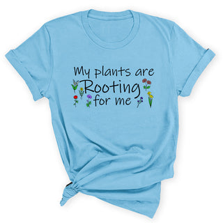 My Plants Are Rooting for Me Shirt Funny Plant Mom Graphic Tee #HPTS43-ROOTC - Small / Light Blue - Screen Printed