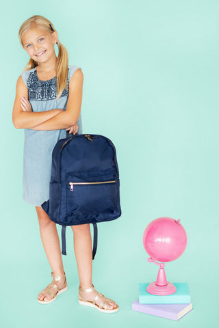 Navy Charlie Backpack Cute School Travel Water Resistant Book Bag - Blank #M364VL-NAVY